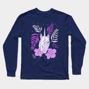 Pink Unicorn Tropical Hibiscus and Leaves Long Sleeve T-Shirt